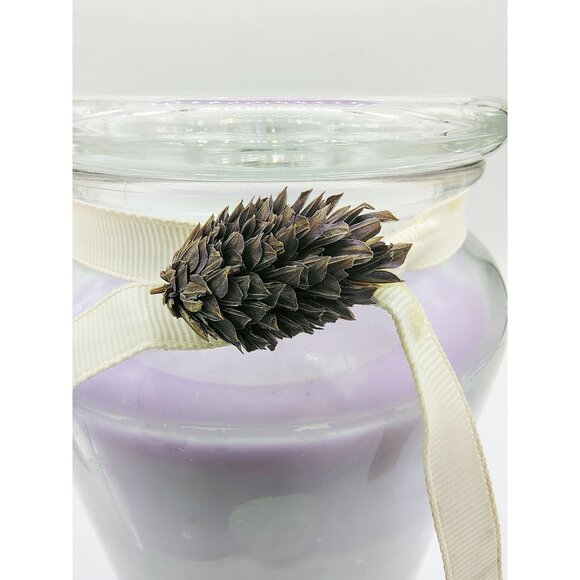 Candle Glass Jar Lavender Scented Lid Ribbon Pinecone Accent 18oz Purple - Picture 4 of 16
